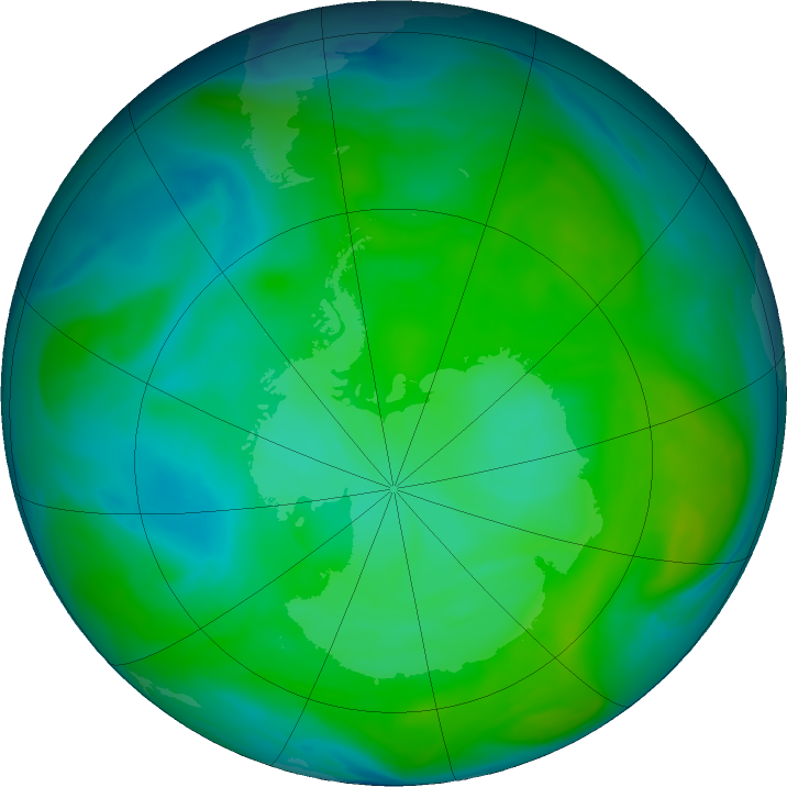 Antarctic ozone map for 25 December 2016